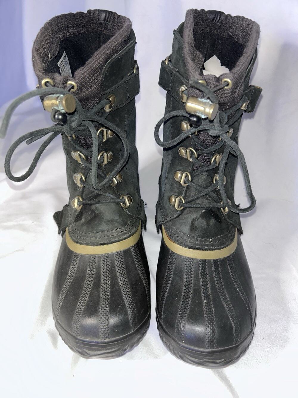 Sorel Slimpack Duck Boots Women's Size 8 Black Waterproof Lace Up Winter Boots